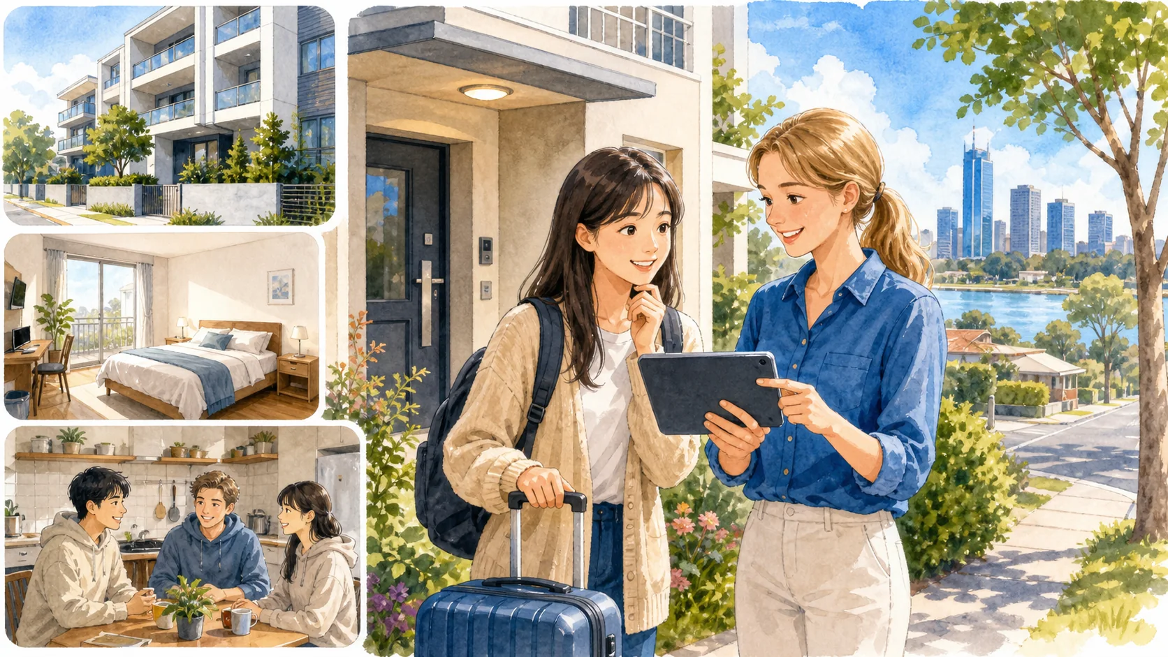 パースでアコモデーションを探す人のイラスト
