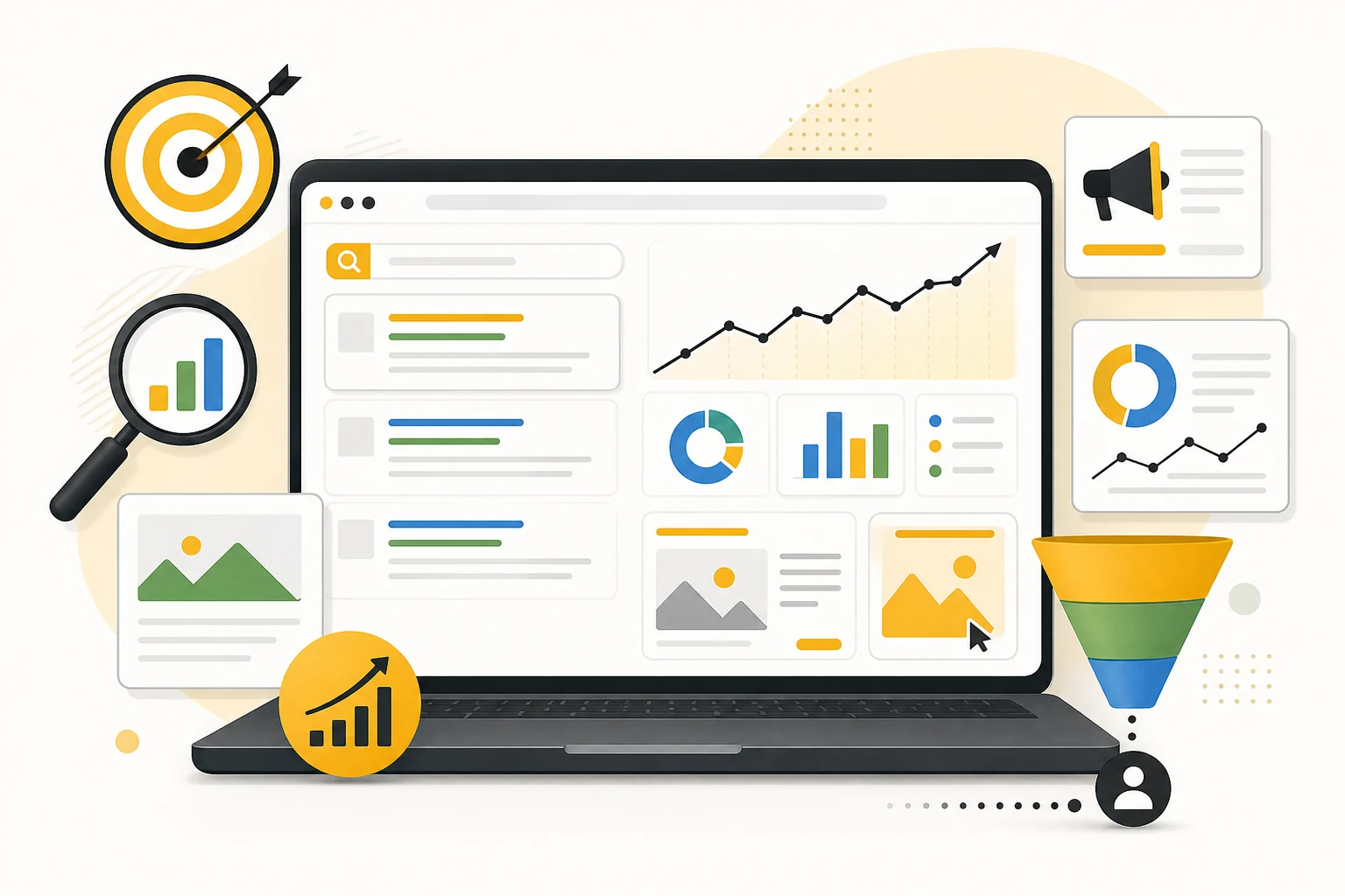 SEOとWebマーケティングの分析イラスト